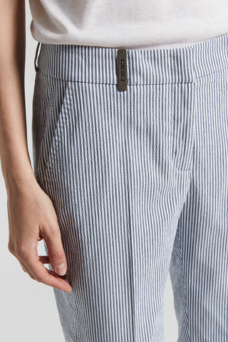 Seersucker cotton cigarette trousers