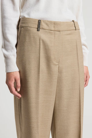 Carded wool trousers with maxi-herringbone design