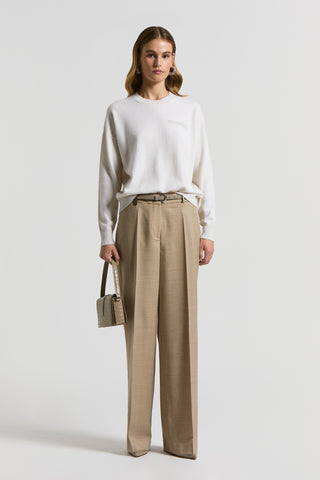 Carded wool trousers with maxi-herringbone design