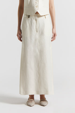 Plain-coloured pure linen long skirt