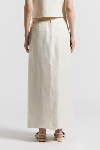 Plain-coloured pure linen long skirt