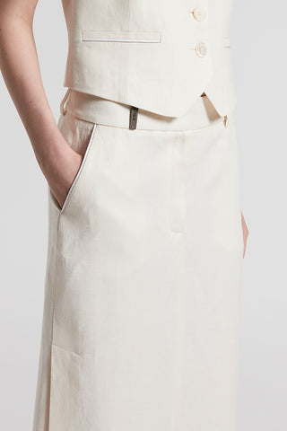 Plain-coloured pure linen long skirt