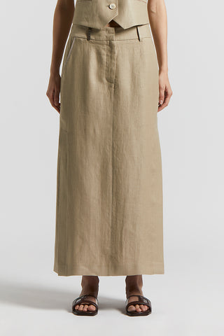 Plain-coloured pure linen long skirt