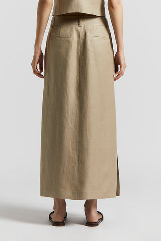 Plain-coloured pure linen long skirt