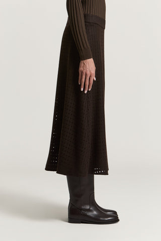 Wool-blend openwork flannel midi skirt