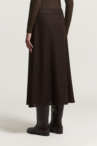 Wool-blend openwork flannel midi skirt