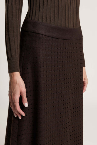 Wool-blend openwork flannel midi skirt