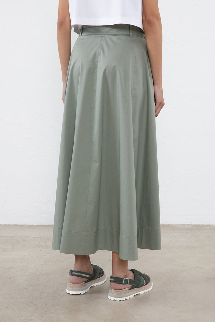 Long light stretch cotton satin skirt  