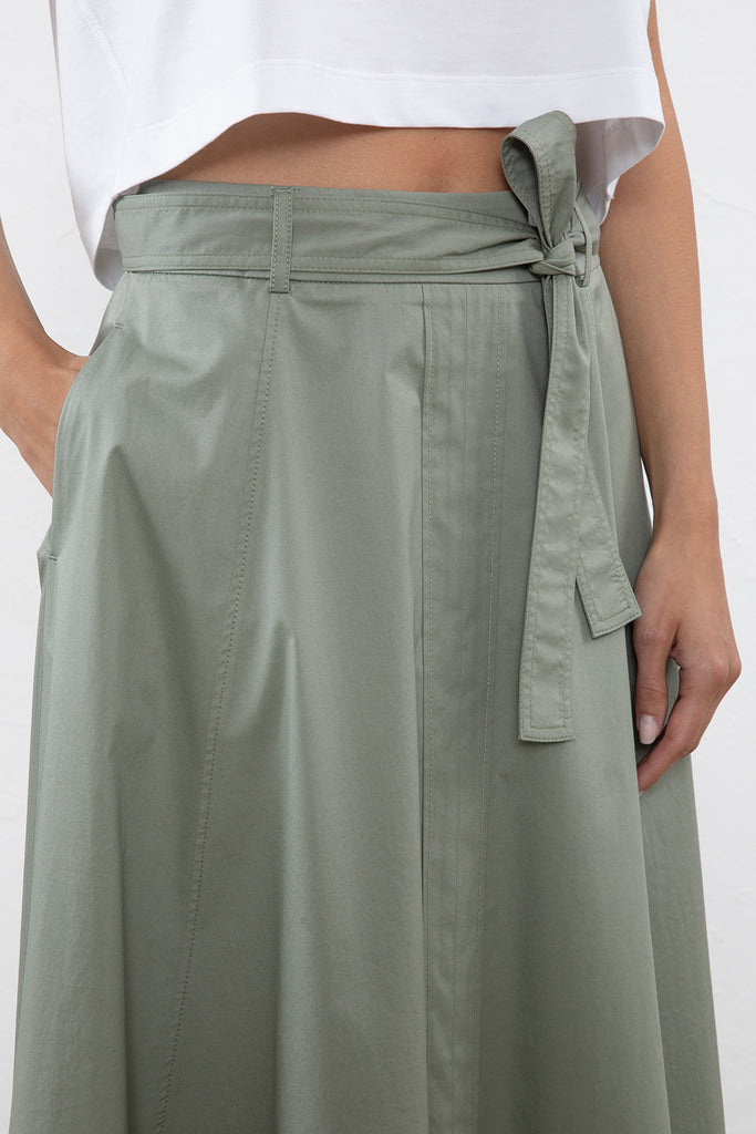 Long light stretch cotton satin skirt  