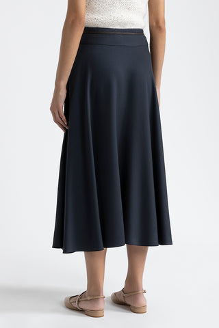 Wool and viscose twill long skirt with belt  