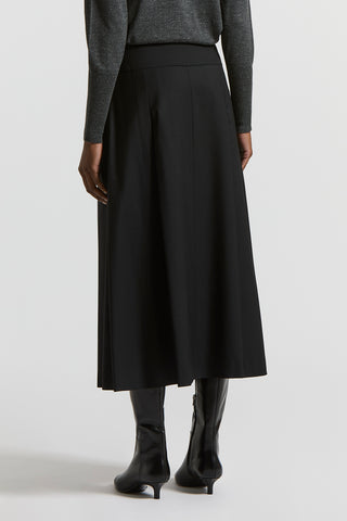 Fluid wool twill midi skirt