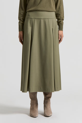 Fluid wool twill midi skirt