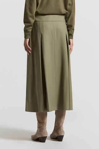 Fluid wool twill midi skirt