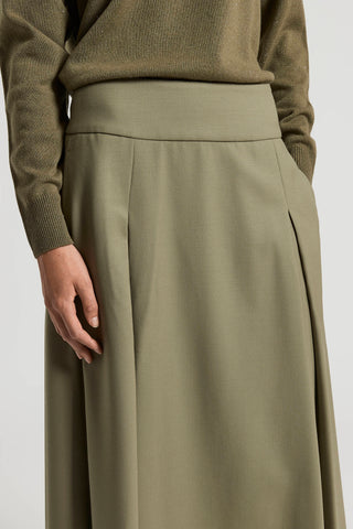 Fluid wool twill midi skirt
