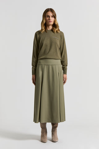 Fluid wool twill midi skirt