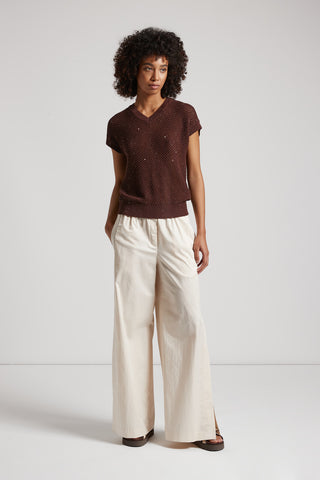 Trousers in lightweight stretch cotton satin