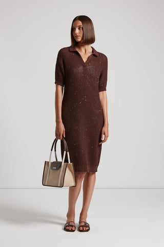 Bi-material tricot dress with sequins