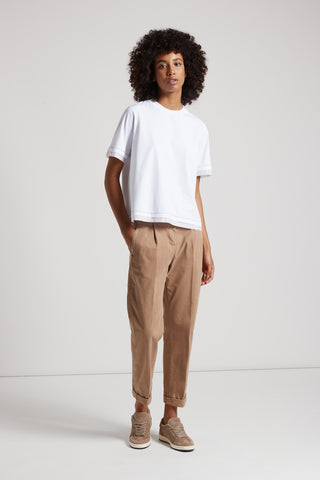 Garment dyed stretch cotton gabardine trousers