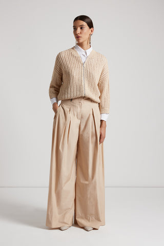 Wide trousers in cotton-blend poplin