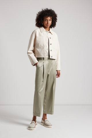 Shiny viscose and linen gabardine trousers