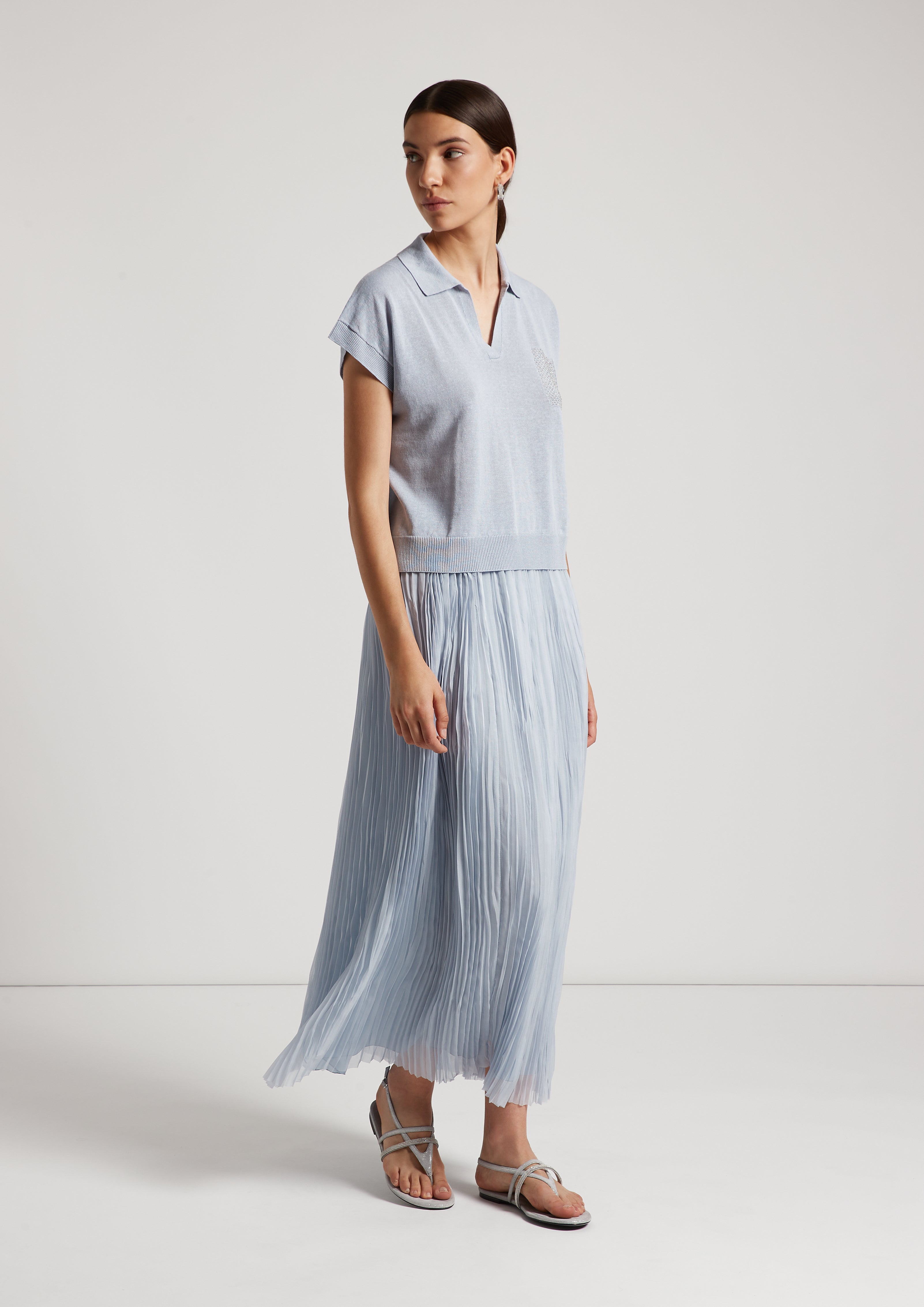 Crushed pleated chiffon midi skirt | Peserico