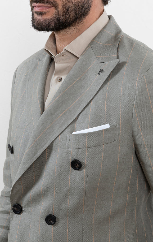 Pinstripe linen double-breasted blazer  