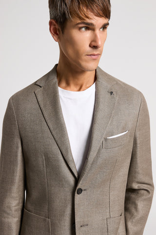 Single-breasted blazer in wool-blend linen