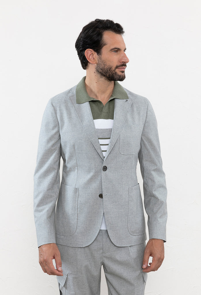 Fil à fil wool, silk and comfort cotton single-breasted blazer  