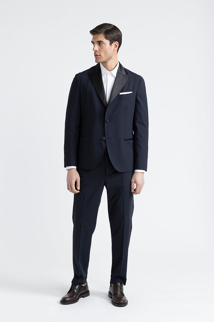 Stretch technical wool single-breasted evening tuxedo  