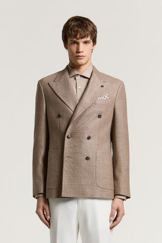 Blazer cruzado de lana, seda y lino mouliné