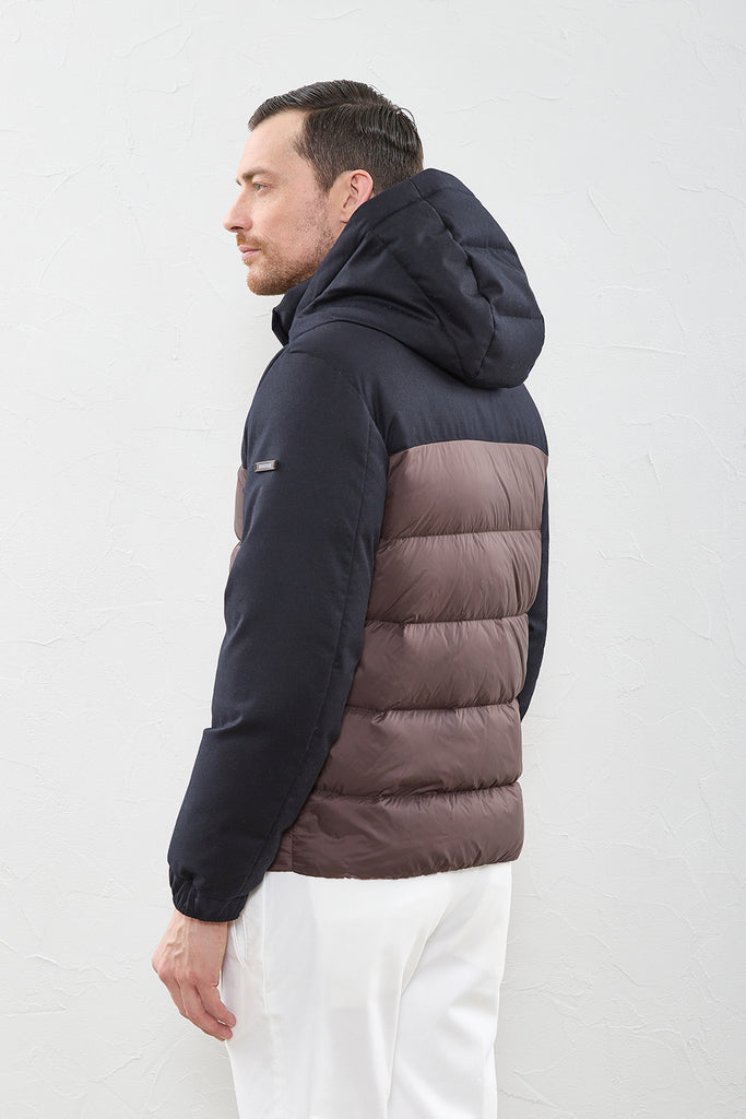Dual-material puffer jacket  