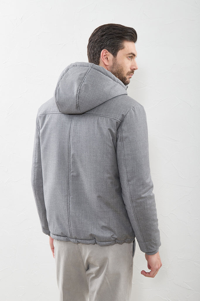 Membraned wool flannel bomber jacket with quilted lining  