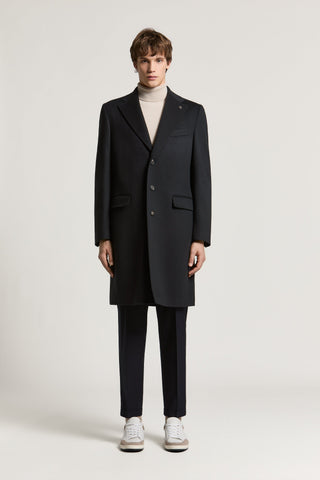 Manteau droit en laine et cachemire mélangés