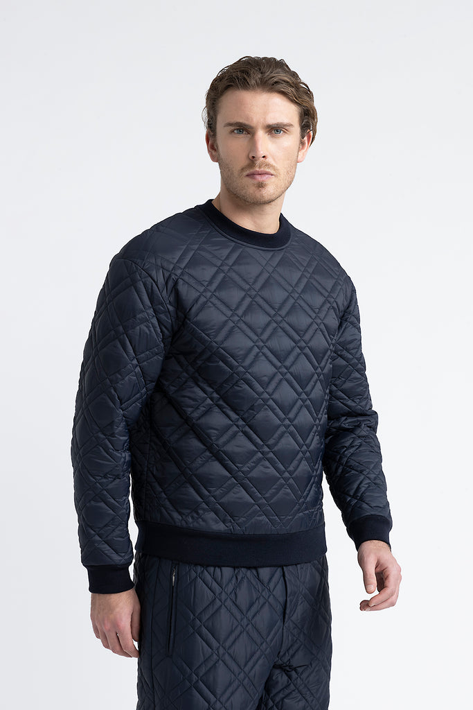 Technical microfibre and jersey quilted sweatshirt  