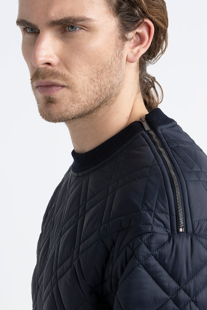 Technical microfibre and jersey quilted sweatshirt  