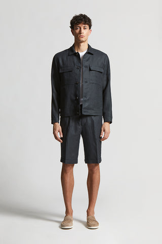 Pure linen gabardine overshirt