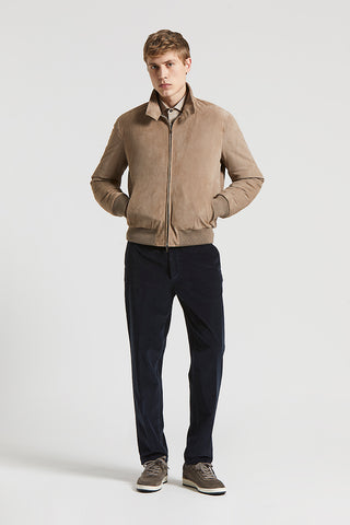 Padded suede bomber jacket