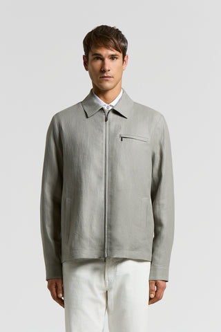 Pure linen gabardine jacket with zip