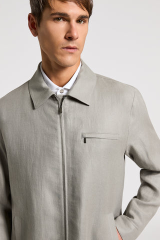 Pure linen gabardine jacket with zip