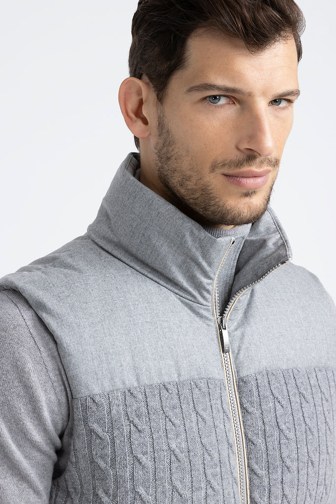 Sleeveless goose down jacket in tricot wool  