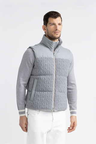 Sleeveless goose down jacket in tricot wool  