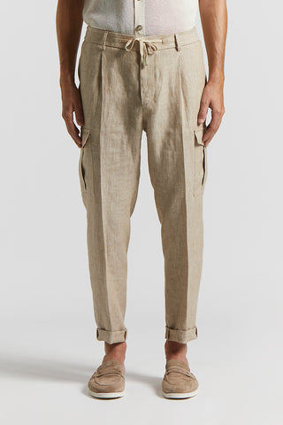 Pure linen jogger trousers with pocket