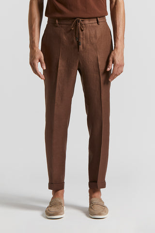 Pure linen gabardine jogger trousers