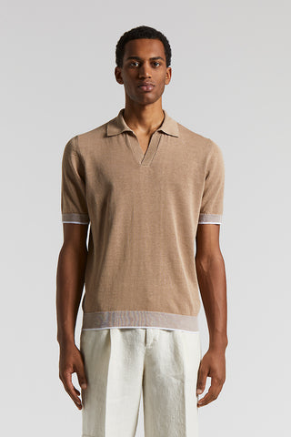 Linen and cotton crepe polo shirt