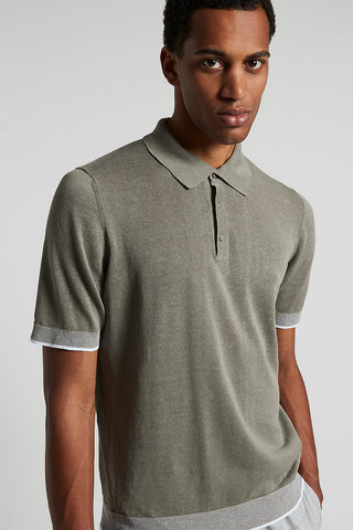 Linen and cotton crepe polo shirt