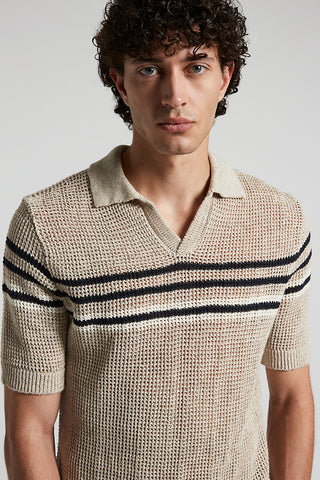 Linen and cotton blend polo shirt