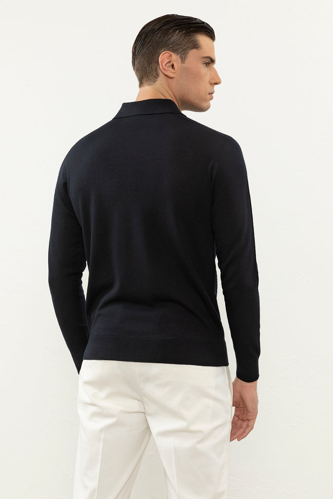 Soft pure wool yarn knitted polo shirt  