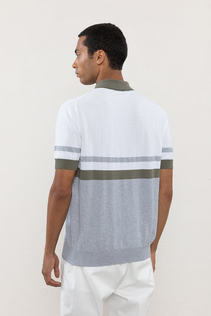 Pure cotton crepe colour block striped polo shirt  