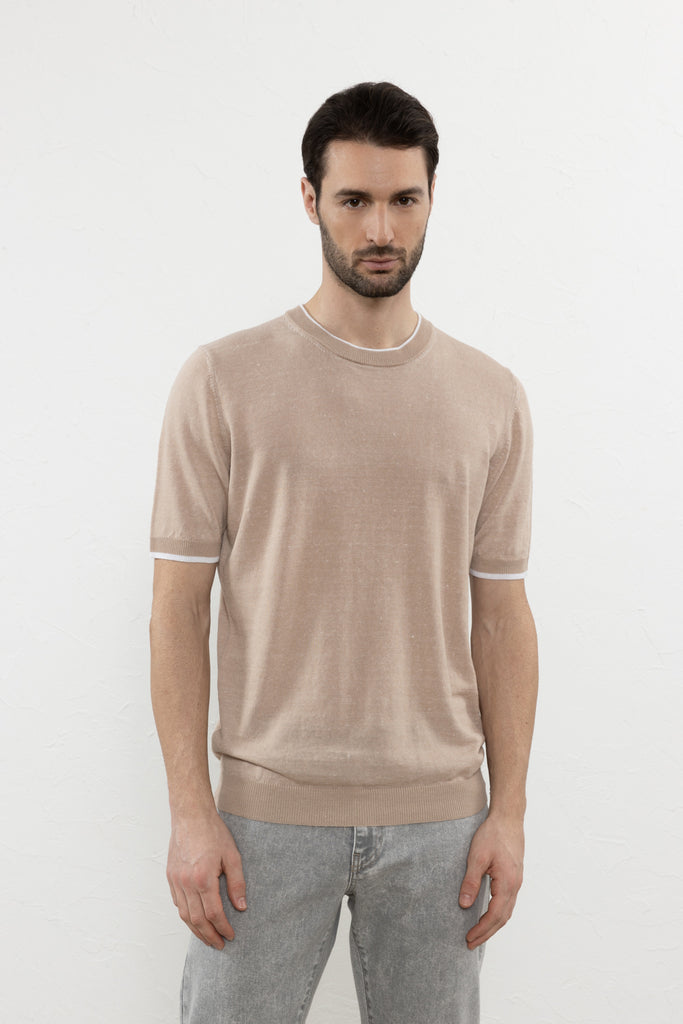 Linen and crepe cotton yarn T-shirt  