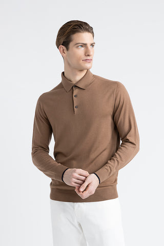 Pure new wool sweater with polo shirt collar  